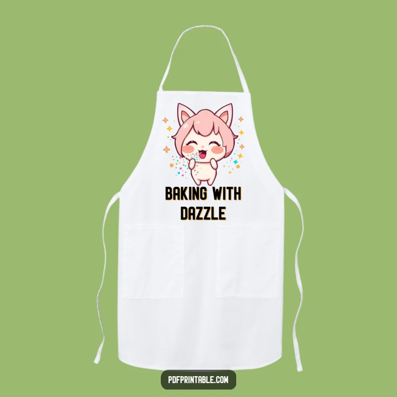Funny Kawaii Glitter Apron: Happy Character While You Create Sparkly Magic