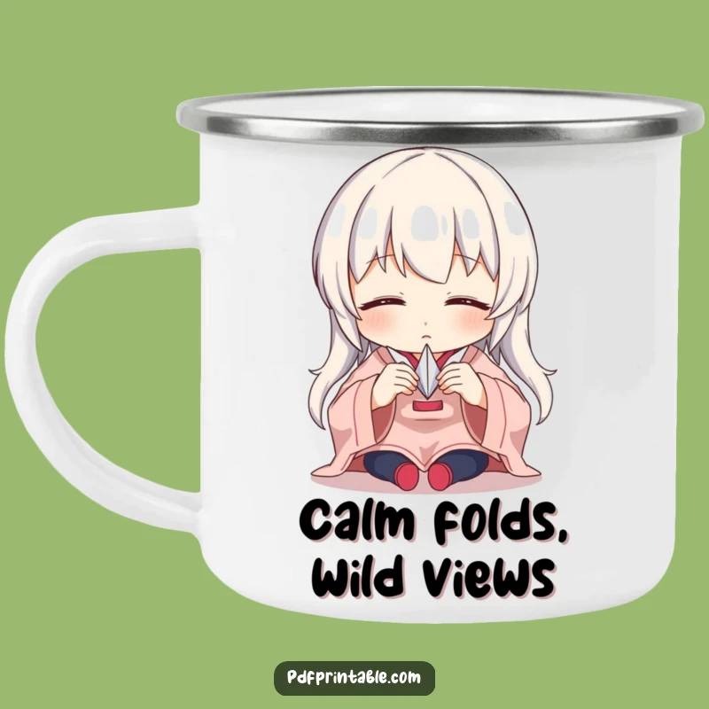 Funny Trailside Origami Mug: Character folding paper crane, durable and funny gift for campers.