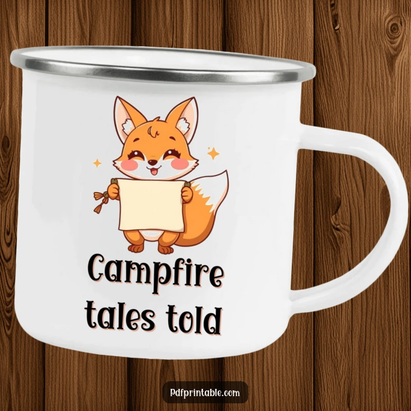 Funny Camping Mug: A cheerful fox presents a scroll with a flourish, perfect for outdoor brews and bringing clever charm to adventures.