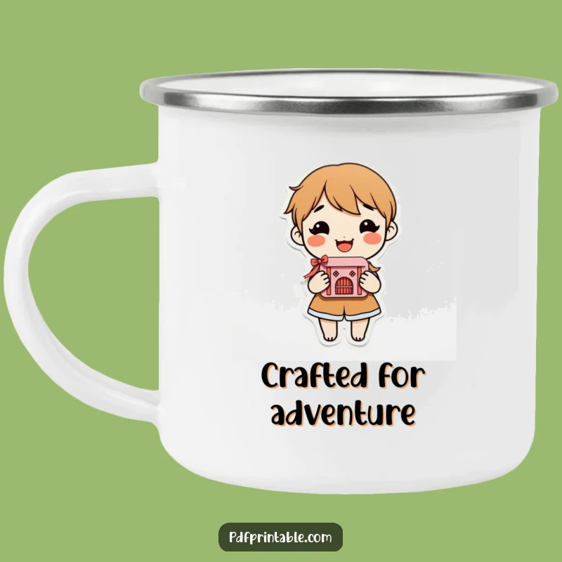 Funny Crafty Campfire Mug: Smiling character with paper craft, durable and funny gift.
