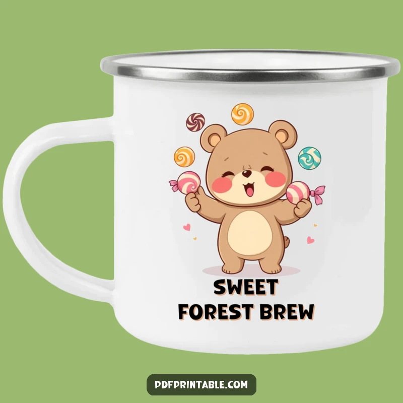Funny Giggling Bear Candy Juggling Enamel Camping Mug - Outdoor Fun