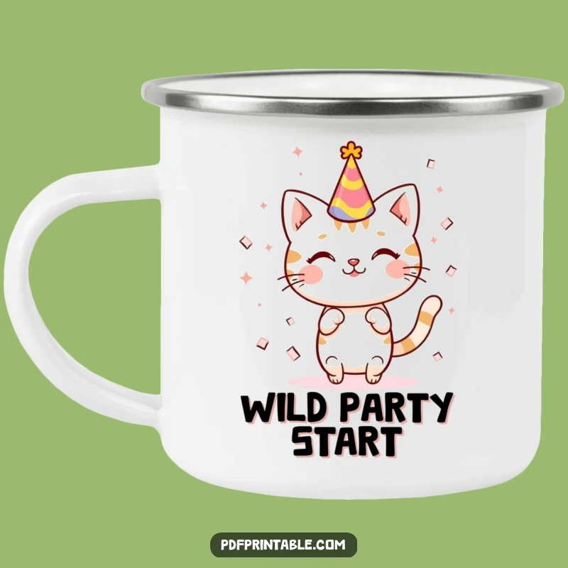 Funny Kawaii Cat Party Camping Mug: Outdoor Celebration Fun, Great Funny Gift