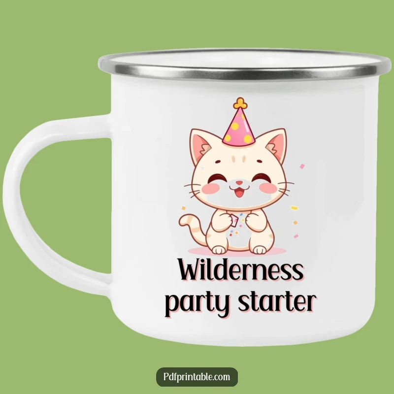 Funny Party Cat Campfire Mug - Durable and humorous gift for festive campers.