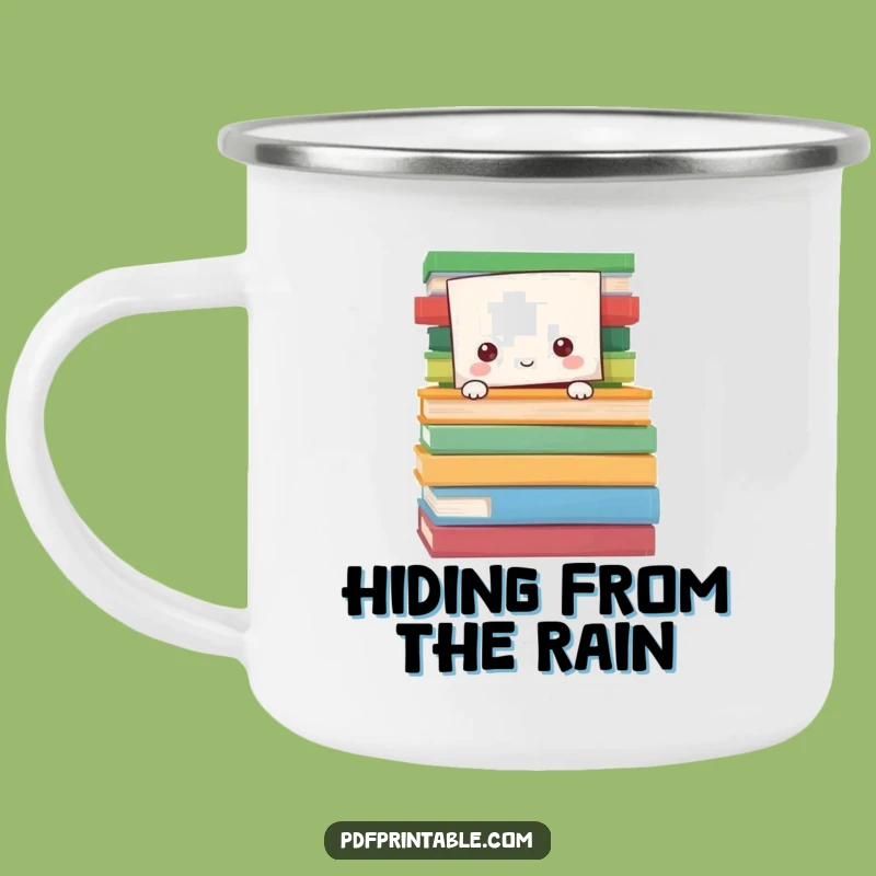 Funny Campfire Story Mug: Character hiding in pages, durable and funny gift.