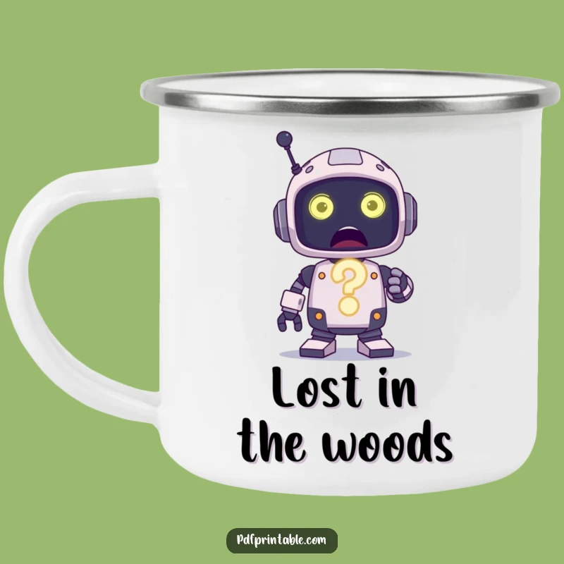 Funny Robot Camp Mug: Pondering the Great Outdoors