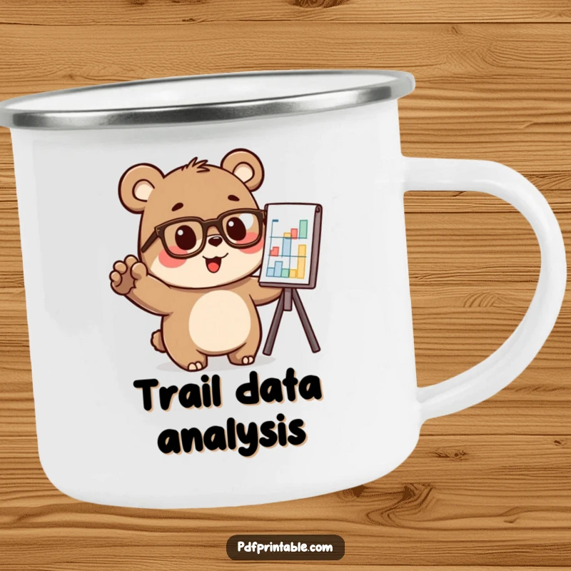 Funny bear wearing glasses and pointing at a chart, on a camping mug, great funny gift.