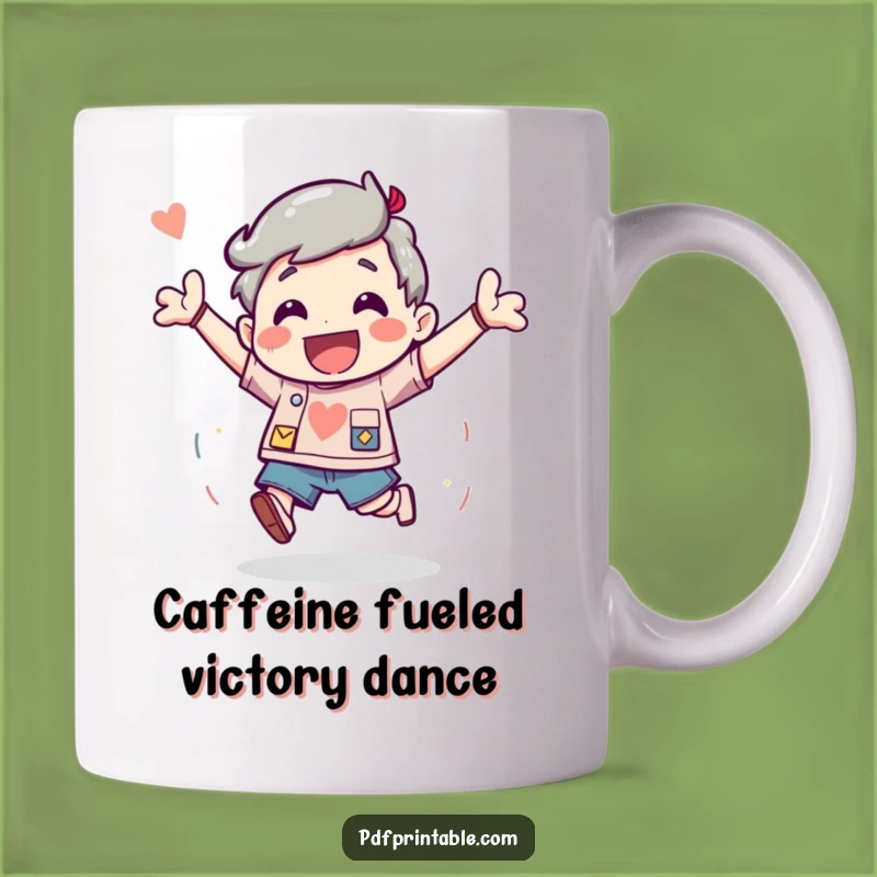 Funny Project Complete Mug: Excited Bouncing Character, Perfect Achievement Gift