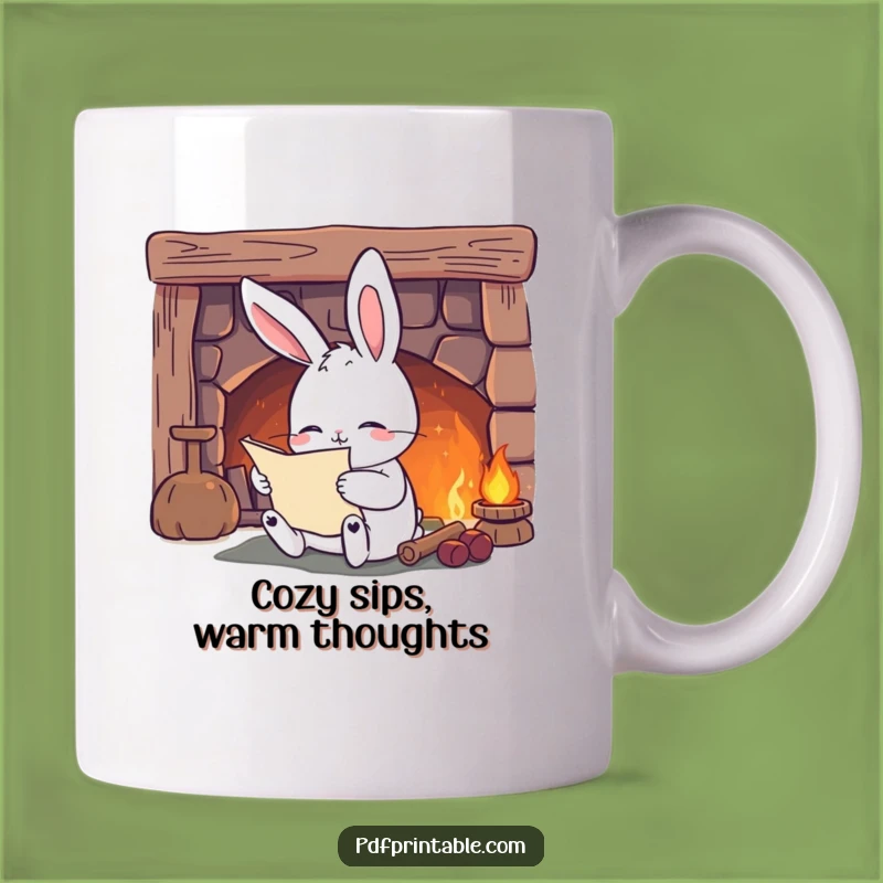 Funny Rabbit Reading Mug: Cozy Fireplace Scene, Perfect Funny Gift for Bookworms
