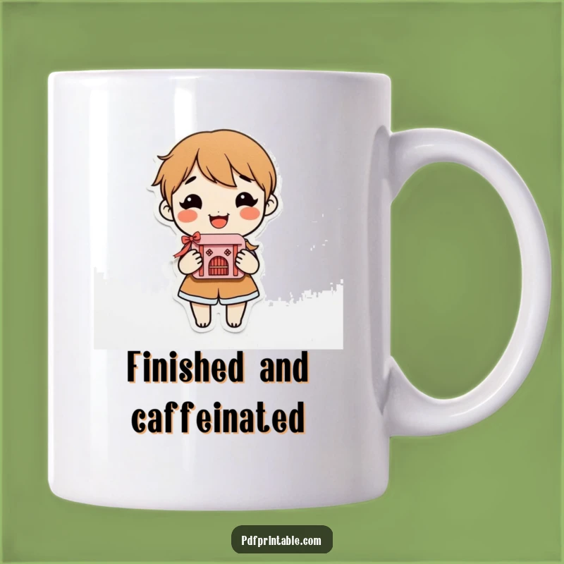 Funny Paper Craft Master Mug: Smiling character holds intricate creation, perfect happy gift.