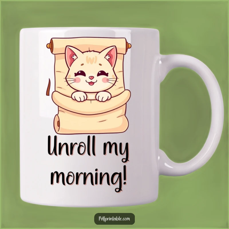 Funny Cat Scroll Mug: Smiling Peek, Unrolled Paper, Perfect Cat Lover Funny Gift