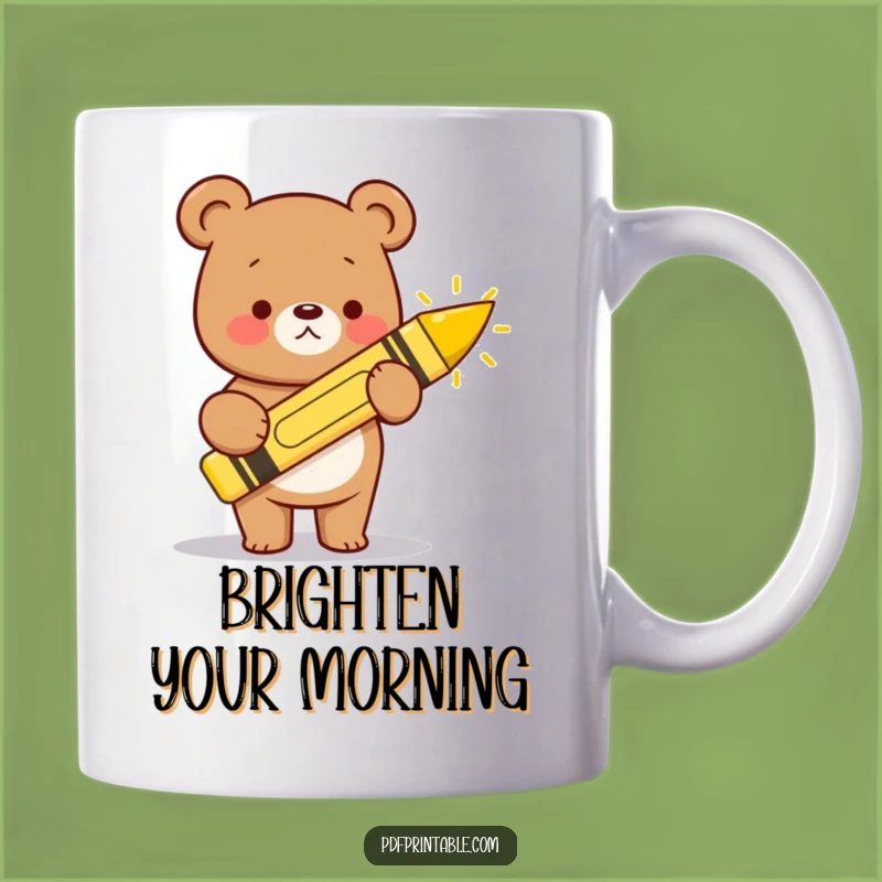 Funny Kawaii Bear Crayon Mug: Happy Sun Drawing, Perfect Funny Gift Idea