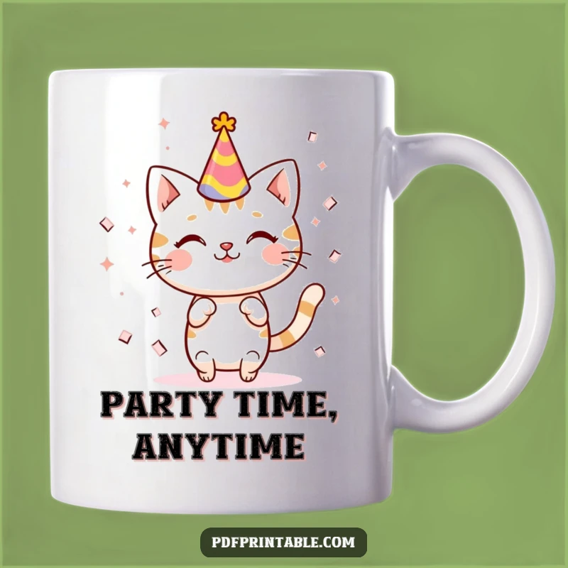 Funny Kawaii Cat Party Mug: Adorable Cat Celebration Funny Gift Idea