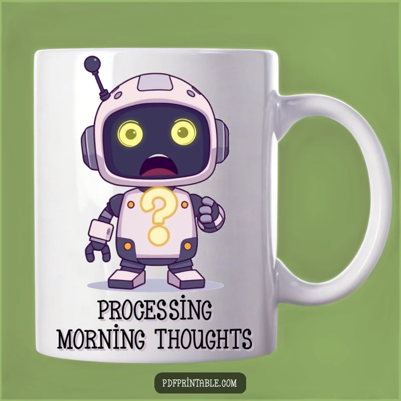 Funny Robot Question Mark Mug: Perfect for Puzzled Minds