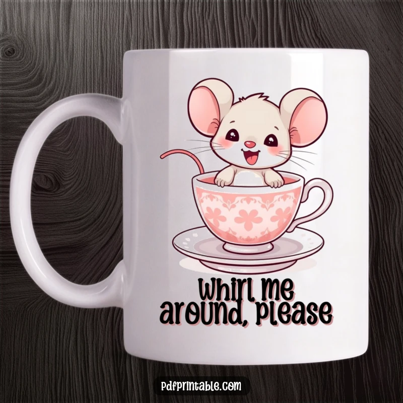 Funny Mouse Mug: A happy mouse gleefully rides a spinning teacup, embodying pure delight and whimsical fun.