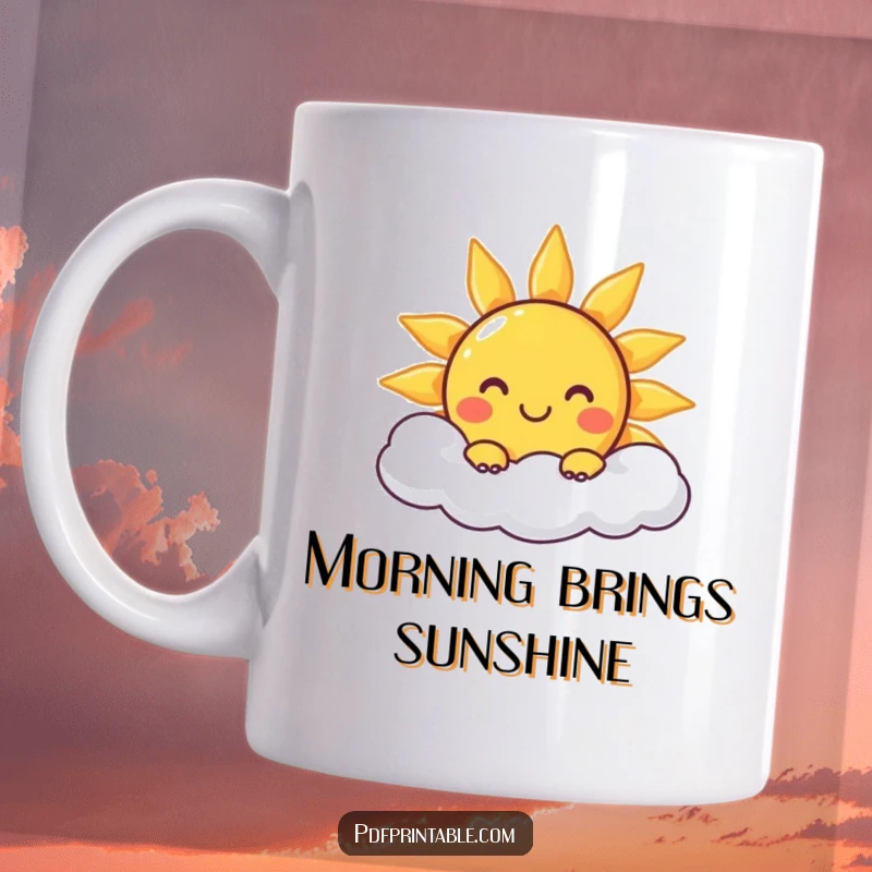 Funny Mug: A happy sun character peeking from behind a cloud, radiating warmth and cheer, perfect for a gift.