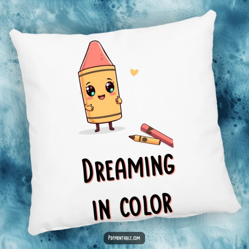 Funny Pillow featuring a character using a giant crayon to draw a funny, whimsical shape, symbolizing playful artistic expression.