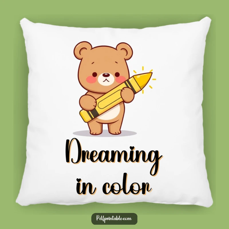 Funny Kawaii Bear Crayon Pillow: Cozy Art Accent, Adorable Funny Gift