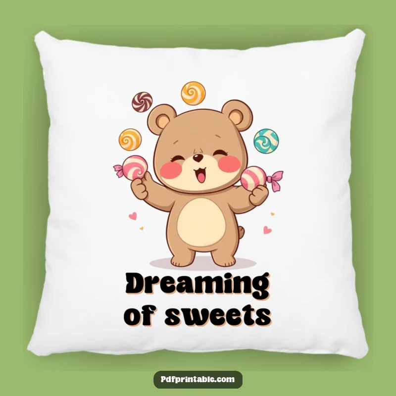 Comfy Funny Giggling Bear Candy Juggling Pillow - Cozy Humor Accent