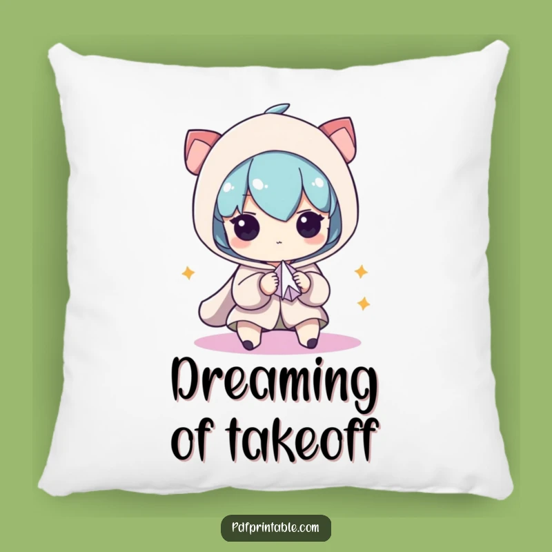 Funny Cozy Pillow: Character s Paper Airplane Focus, Soft Funny Gift Cushion
