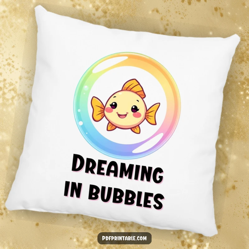 Funny Fish Pillow: A smiling fish swims through a rainbow bubble, offering plush comfort and a splash of aquatic humor.