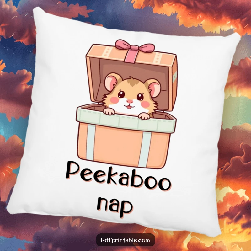 Funny Hamster Pillow: A curious hamster peeks from a giant gift box, offering humorous comfort and a delightful sense of wonder.