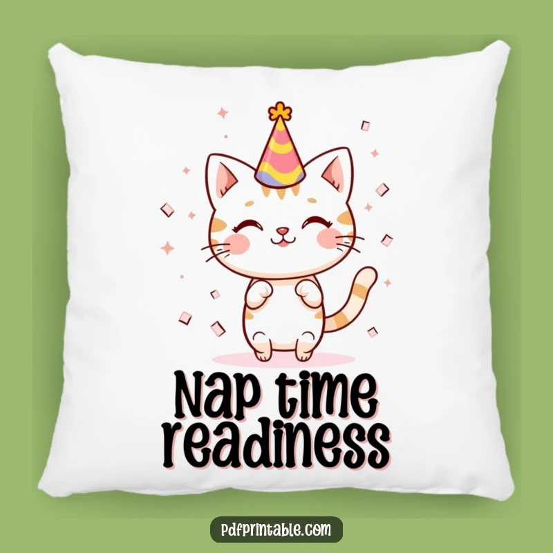 Funny Kawaii Cat Party Pillow: Cozy Celebration Cushion, Adorable Funny Gift