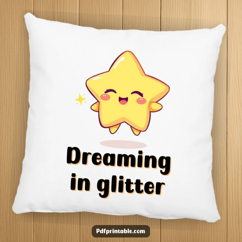 Funny Pillow showcasing a playful star character winking, drawing a glittering, sparkly trail, perfect for cozy nights.