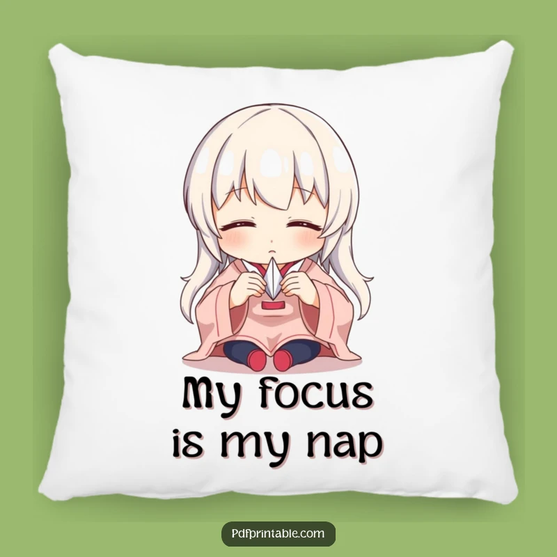Funny Origami Comfort Pillow: Soft cushion with a focused character folding a paper crane, funny gift.