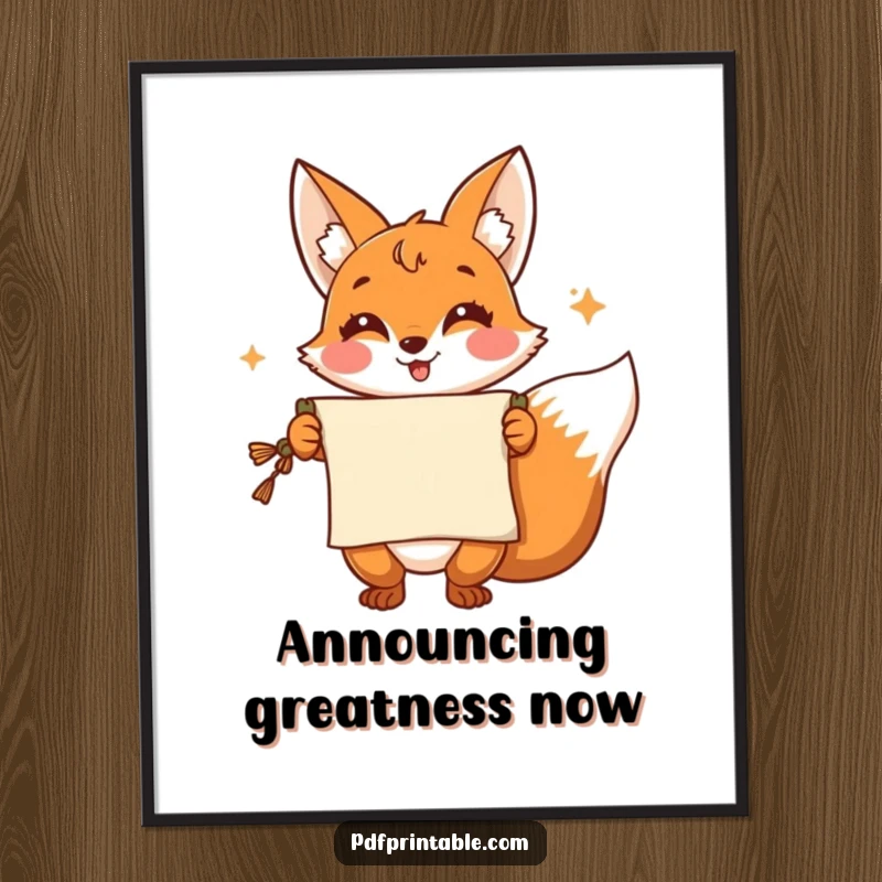 Funny Digital Art: A cheerful fox presents a scroll with a flourish, perfect for instant, witty, and engaging decor.