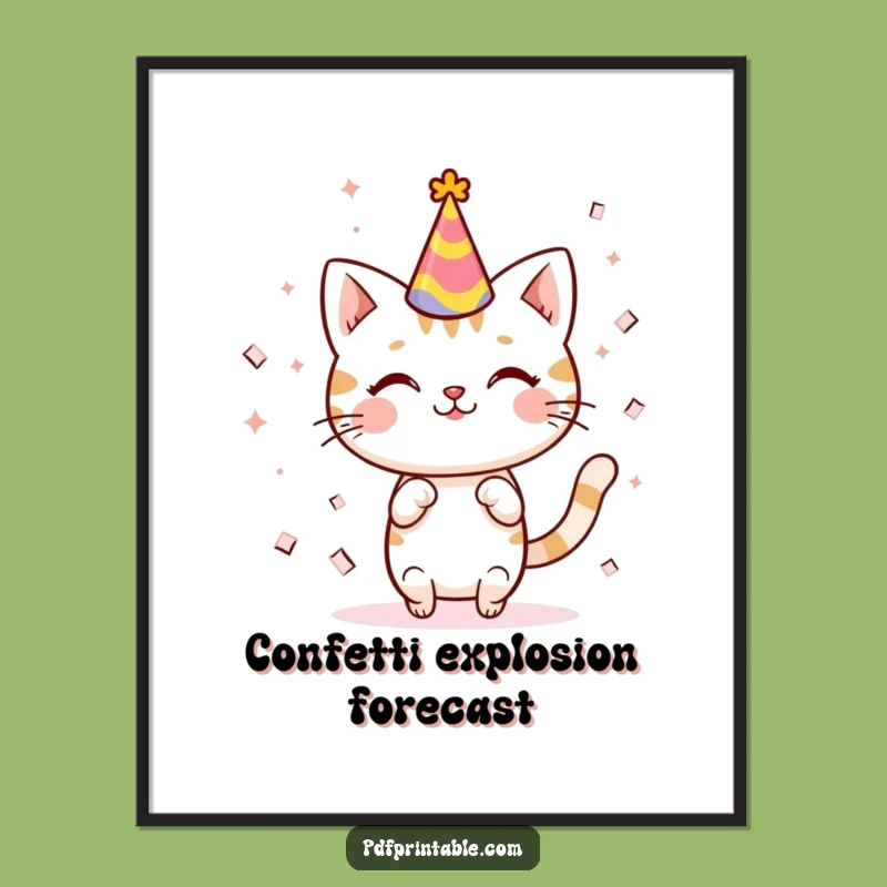 Funny Kawaii Cat Party Digital Art: Instant Celebration Decor, Unique Funny Gift