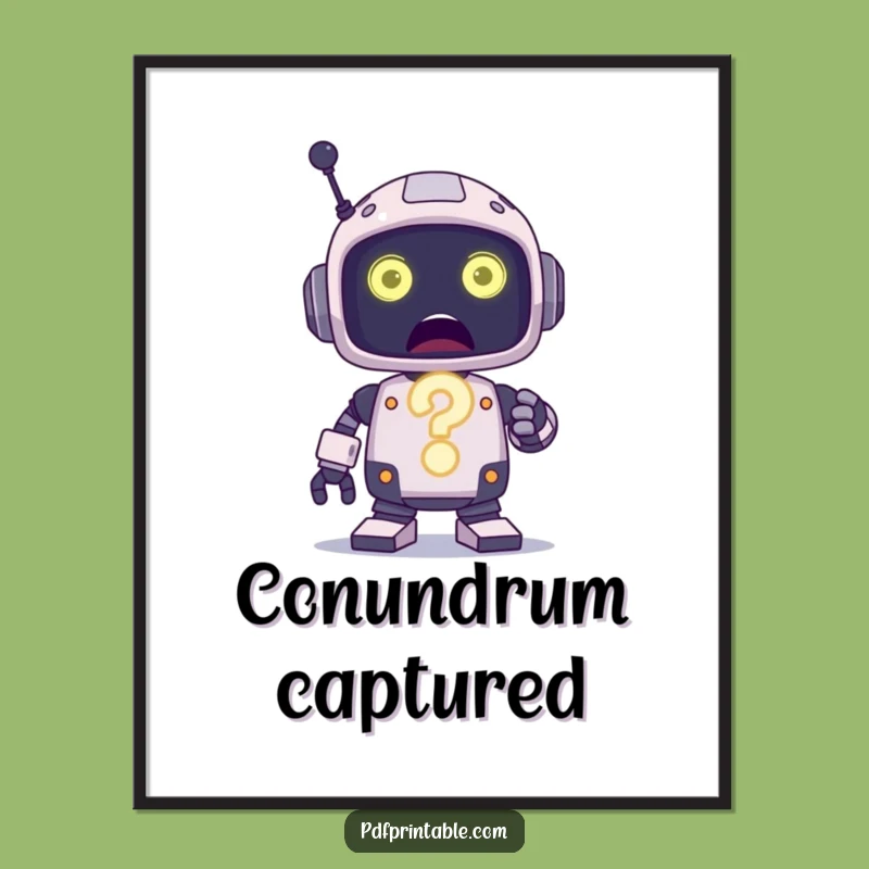 Funny Robot Question Mark Digital Print: Instant Puzzling Art