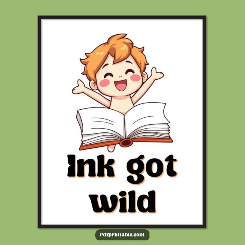 Funny Book Art Print: Jumping Character - Instant Downloadable Literary Humor