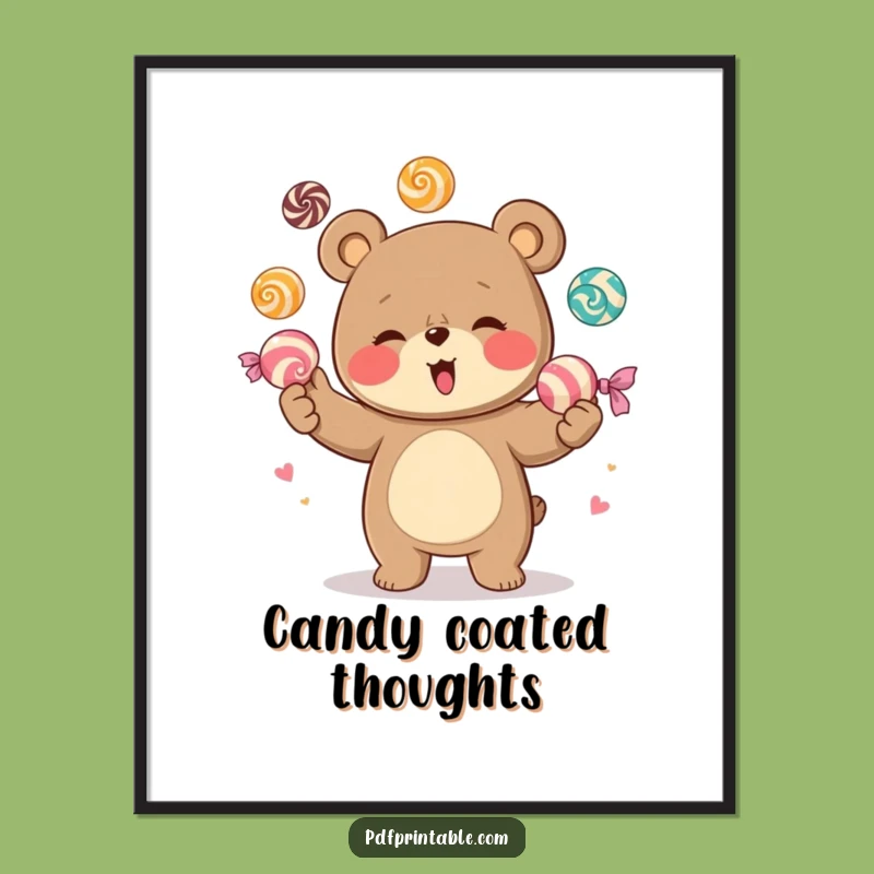 Funny Giggling Bear Candy Juggling Digital Art - Instant Joy Download