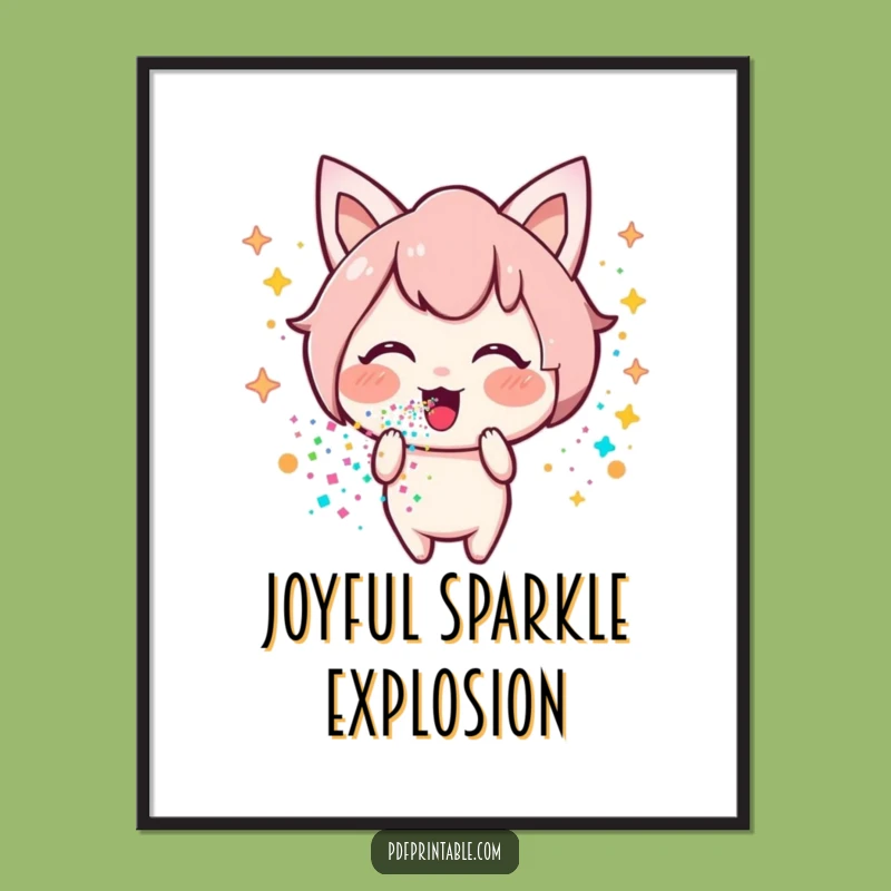 Funny Kawaii Glitter Digital Art: Happy Character Spreading Joyful Decor