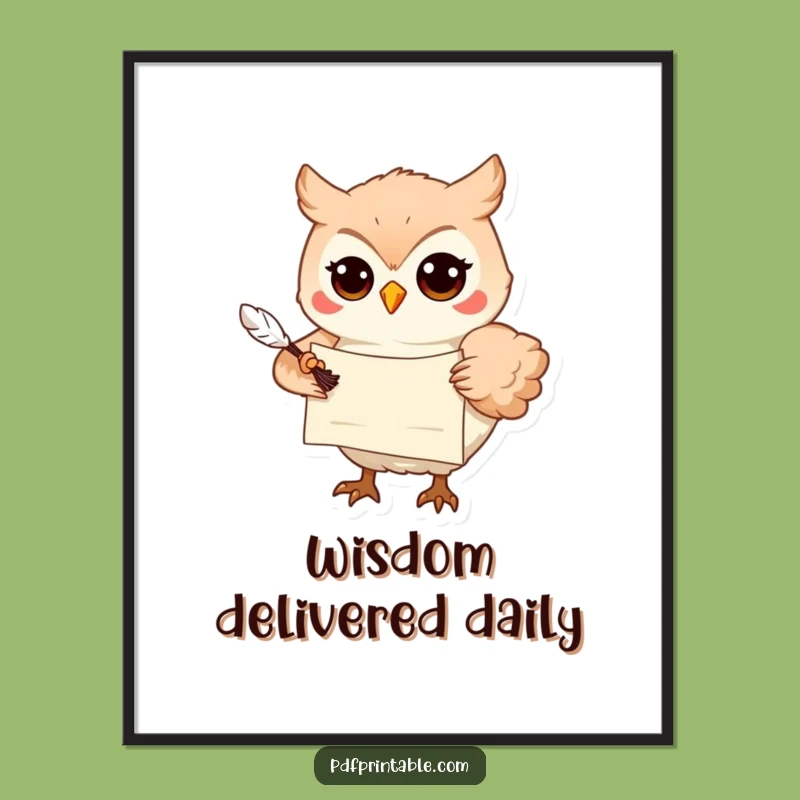 Funny Owl Digital Art: Wise Messenger with Scroll, Instant Scholarly Decor and Funny Gift