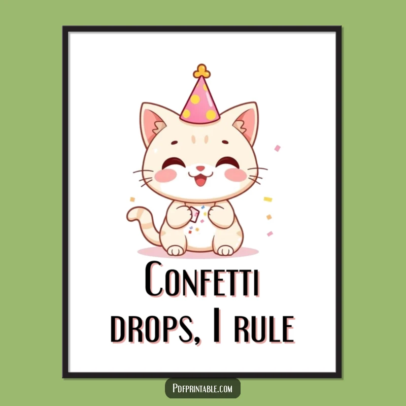 Funny Party Cat Confetti Digital Art - Instant joyful decor, perfect funny gift.
