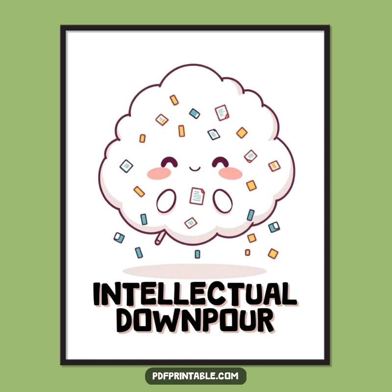 Funny Cloud Document Art Print: Raining Icons - Instant Office Humor Decor