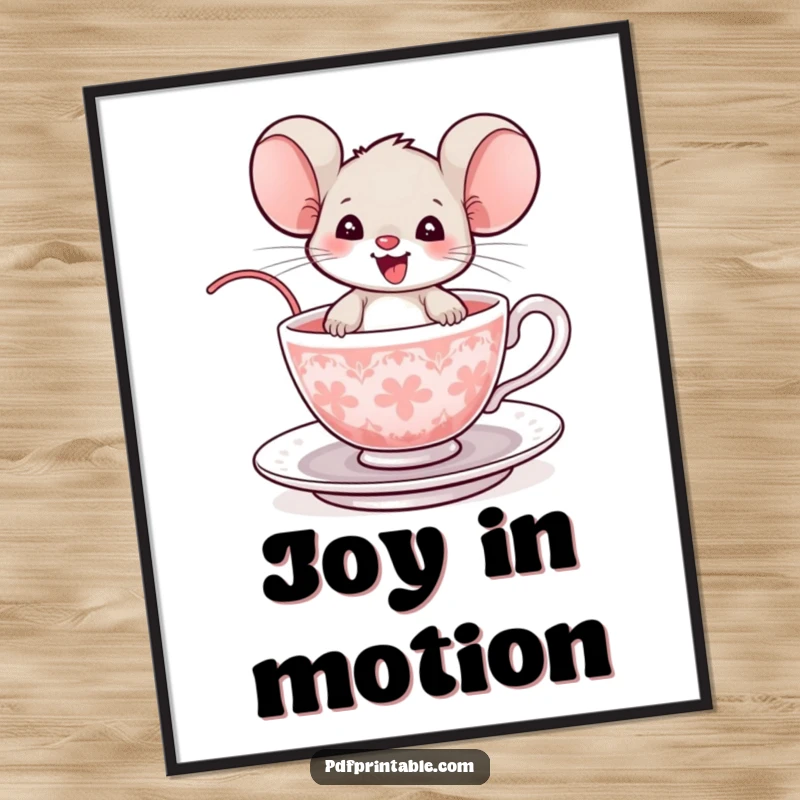 Funny Mouse Digital Art: A delighted mouse rides a teacup, offering a downloadable piece of pure, humorous joy.