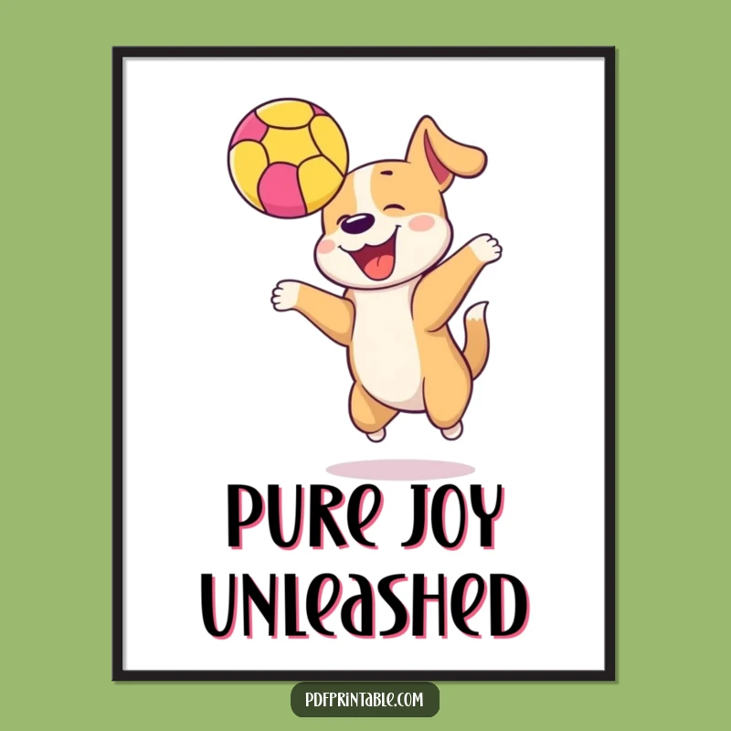 Funny Dog Ball Digital Art Print: Instant Playful Decor