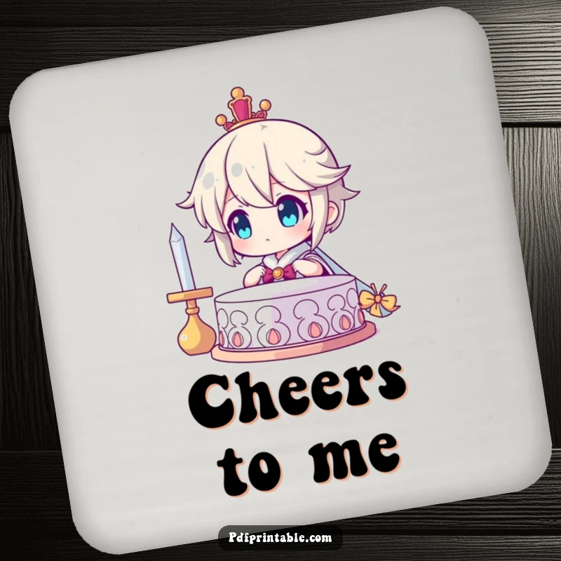 Funny Drink Coaster: Character looking at a finished creation with immense pride, a humorous depiction of accomplishment, perfect for tabletops.