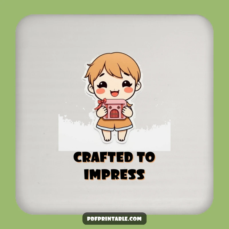 Funny Craft Pride Drink Coaster: Smiling character with paper craft, a humorous gift.