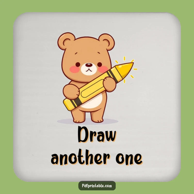 Funny Kawaii Bear Crayon Coasters (Set of 4): Artful Surface Protection, Cute Funny Gift