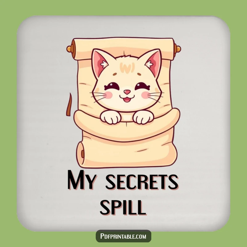 Funny Cat Scroll Coasters: Protect Your Table, Unrolled Scroll, Home Funny Gift