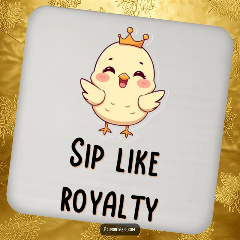 Funny Chick Coaster: A happy chick wearing a tiny crown chirps, protecting surfaces with regal and humorous art.