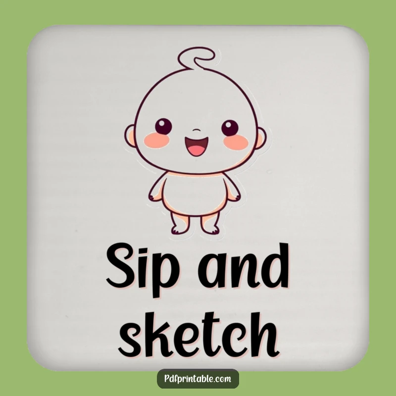 Funny Drink Coaster: Happy Character S Doodle, Protect Surfaces with Funny Gift