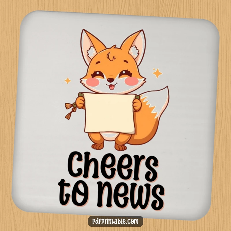 Funny Coasters: A cheerful fox presents a scroll with a flourish, protecting surfaces with cleverness and humorous style.