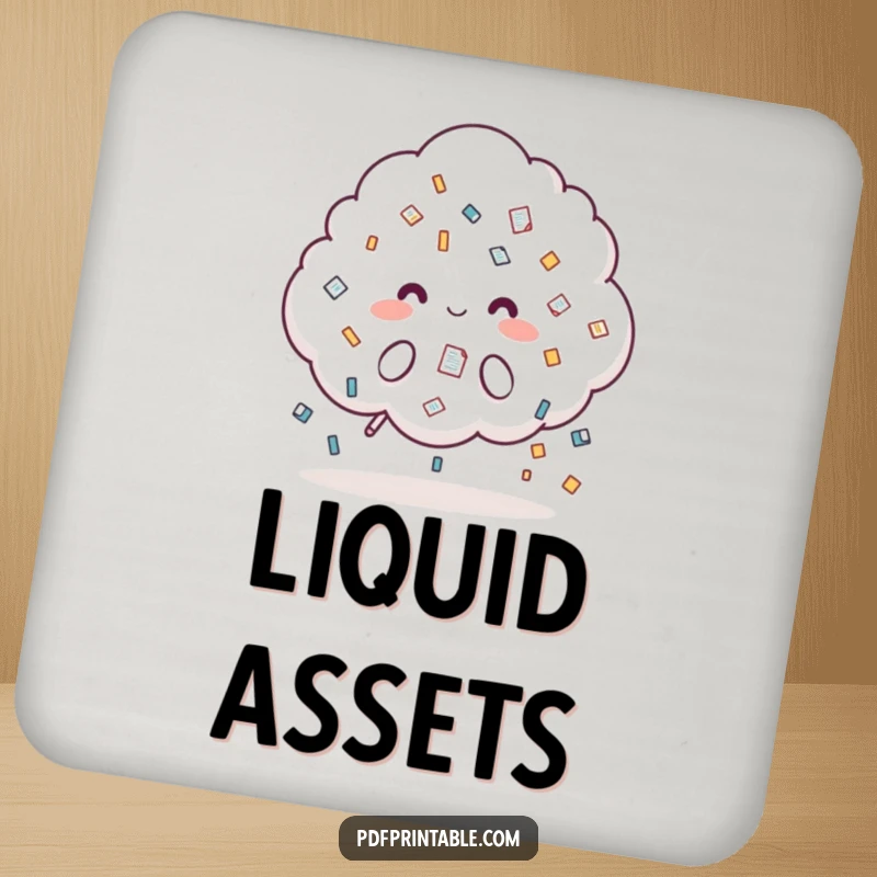 Funny Coaster: A cloud character raining document icons, protecting surfaces with a dose of whimsical office-themed wit.