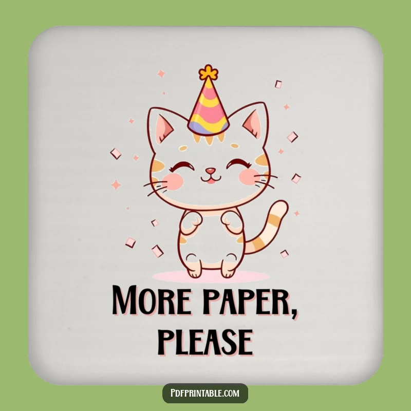 Funny Kawaii Cat Party Coasters (Set of 4): Protect Surfaces With Fun, Cute Funny Gift