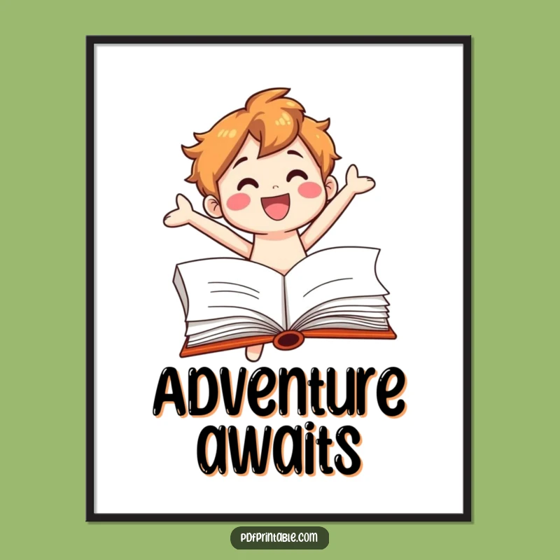 Funny Book Character Jumping Poster: Vibrant Literary Art - Perfect Humorous Decor