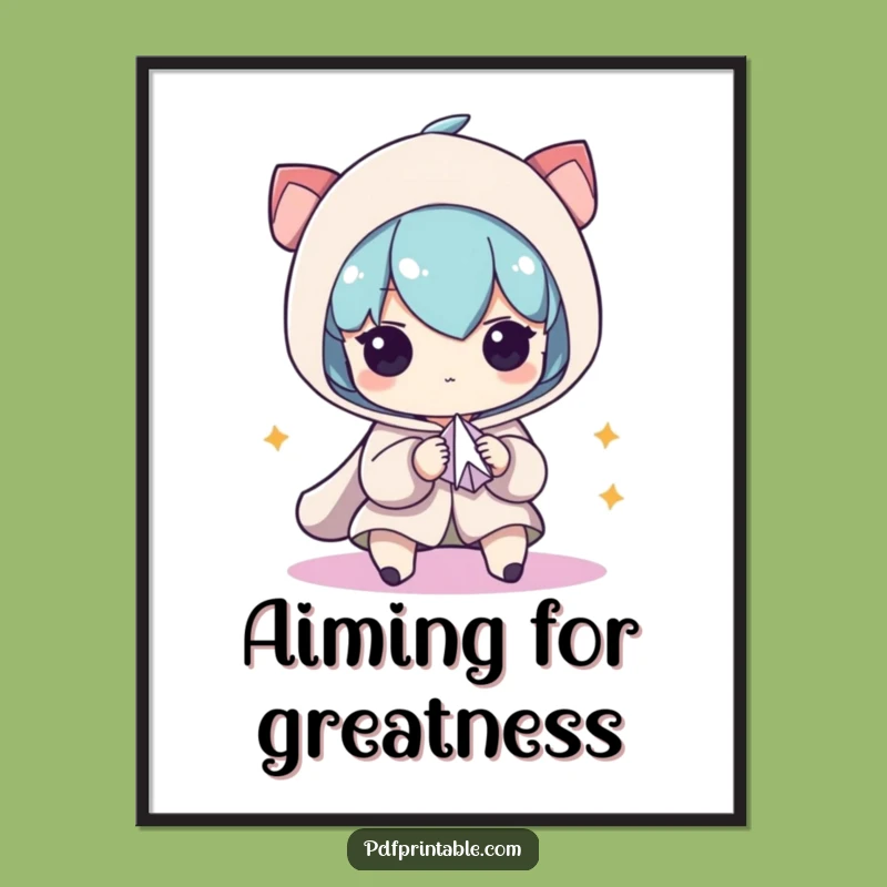 Funny Art Print: Focused Character Making Paper Airplane, Inspiring Funny Gift